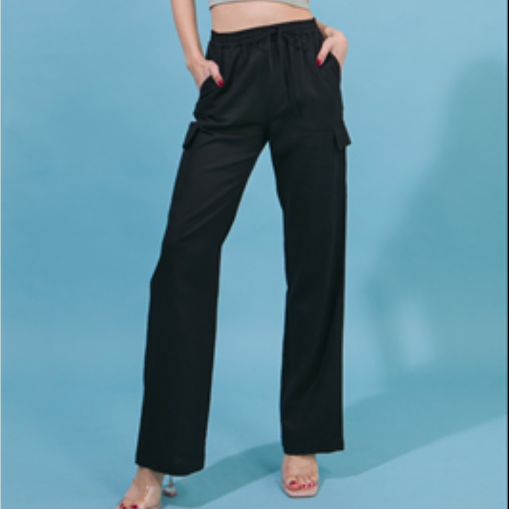 Straight Leg Cargo Linen Pants